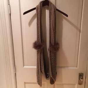 Brown wool and fur fegore NY loop scarf